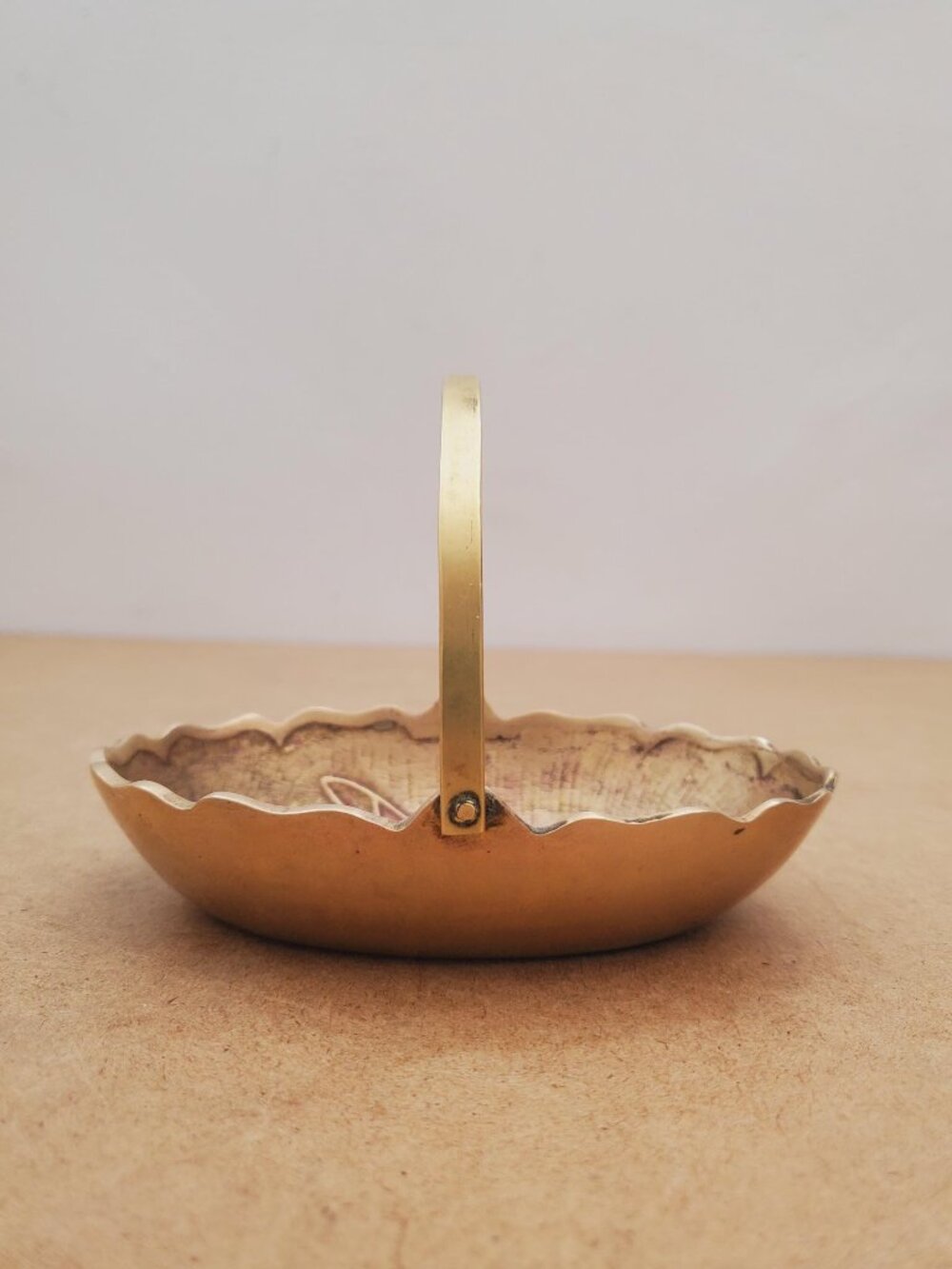 Vintage Golden Brass Basket Jewellery Ring Trinket Dish Bowl Design Wedding